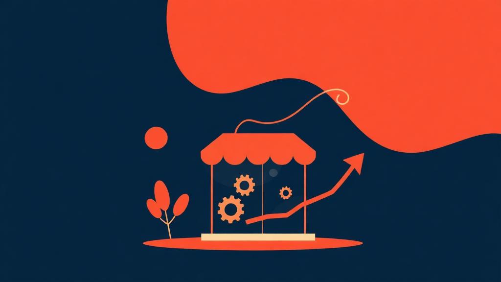 Abstract storefront with gears representing AI for small business